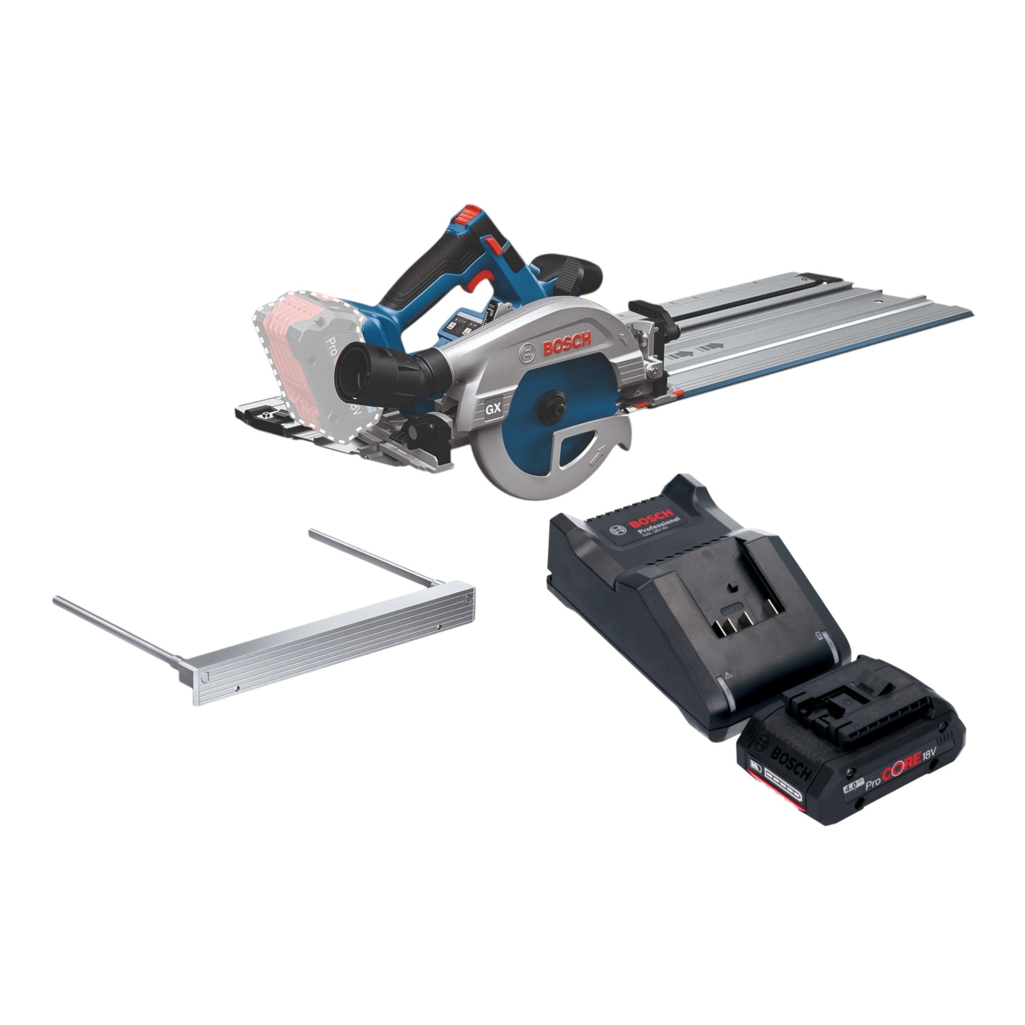 Bosch GKS 18V 57 2 GX Professional Akku Kreissaege 18 V 165 mm Brushless 1x ProCORE Akku 4 0 Ah Ladegeraet Kappschiene 0 - toolbrothers