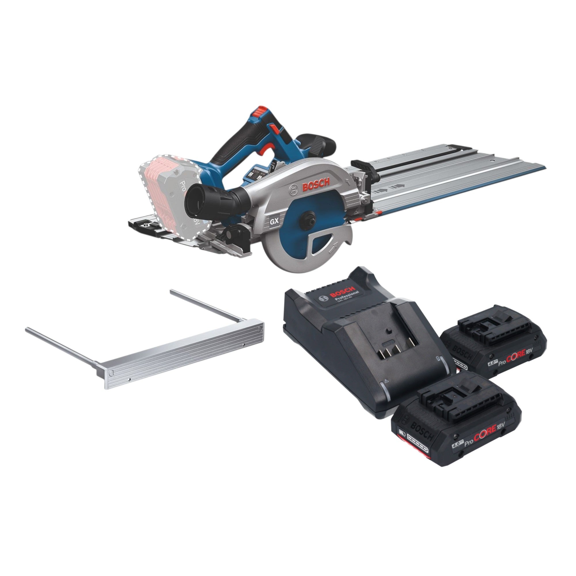 Bosch GKS 18V 57 2 GX Professional Akku Kreissaege 18 V 165 mm Brushless 2x ProCORE Akku 4 0 Ah Ladegeraet Kappschiene 0 - toolbrothers