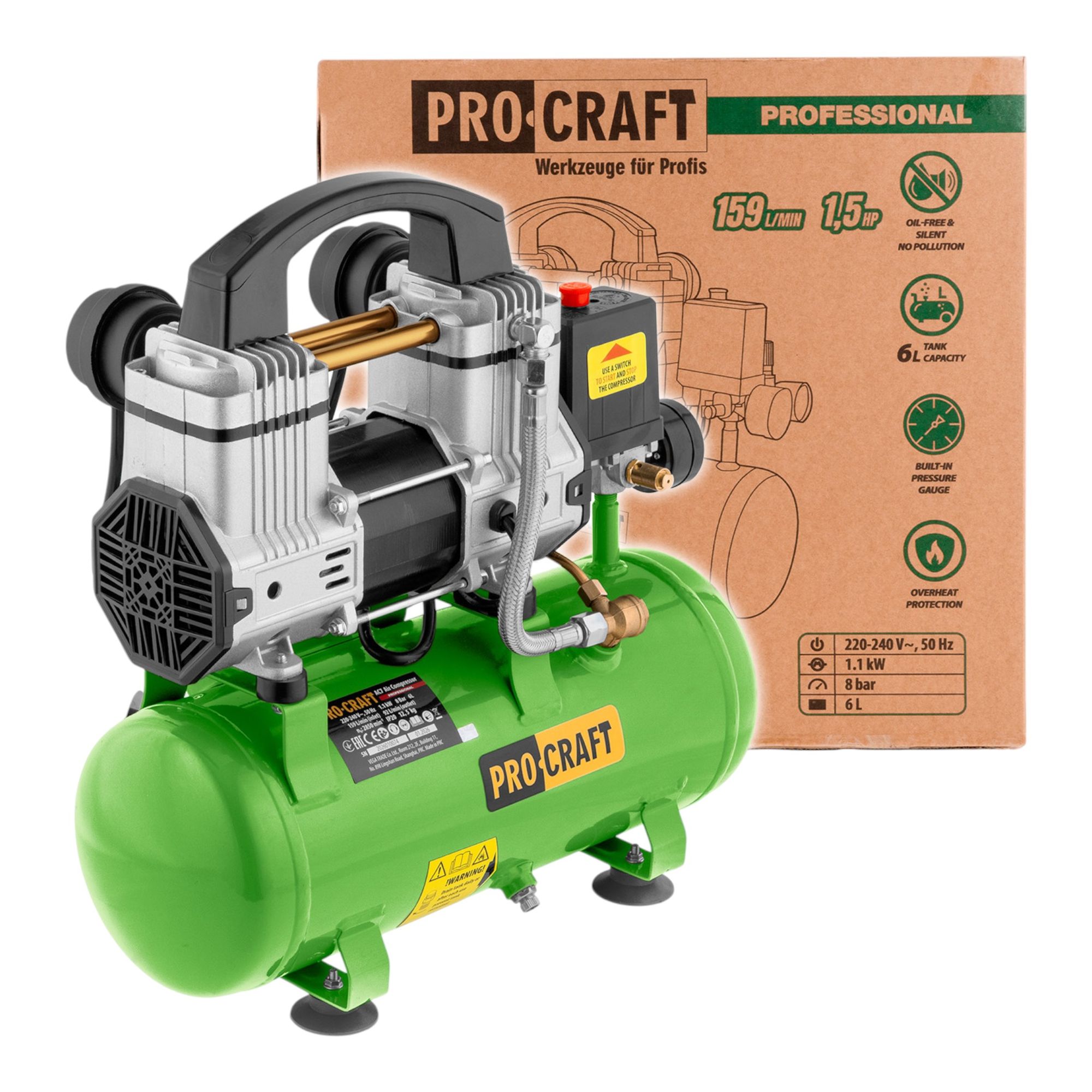 Procraft AC7 Kompressor 1100 Watt 8 bar 0 - toolbrothers