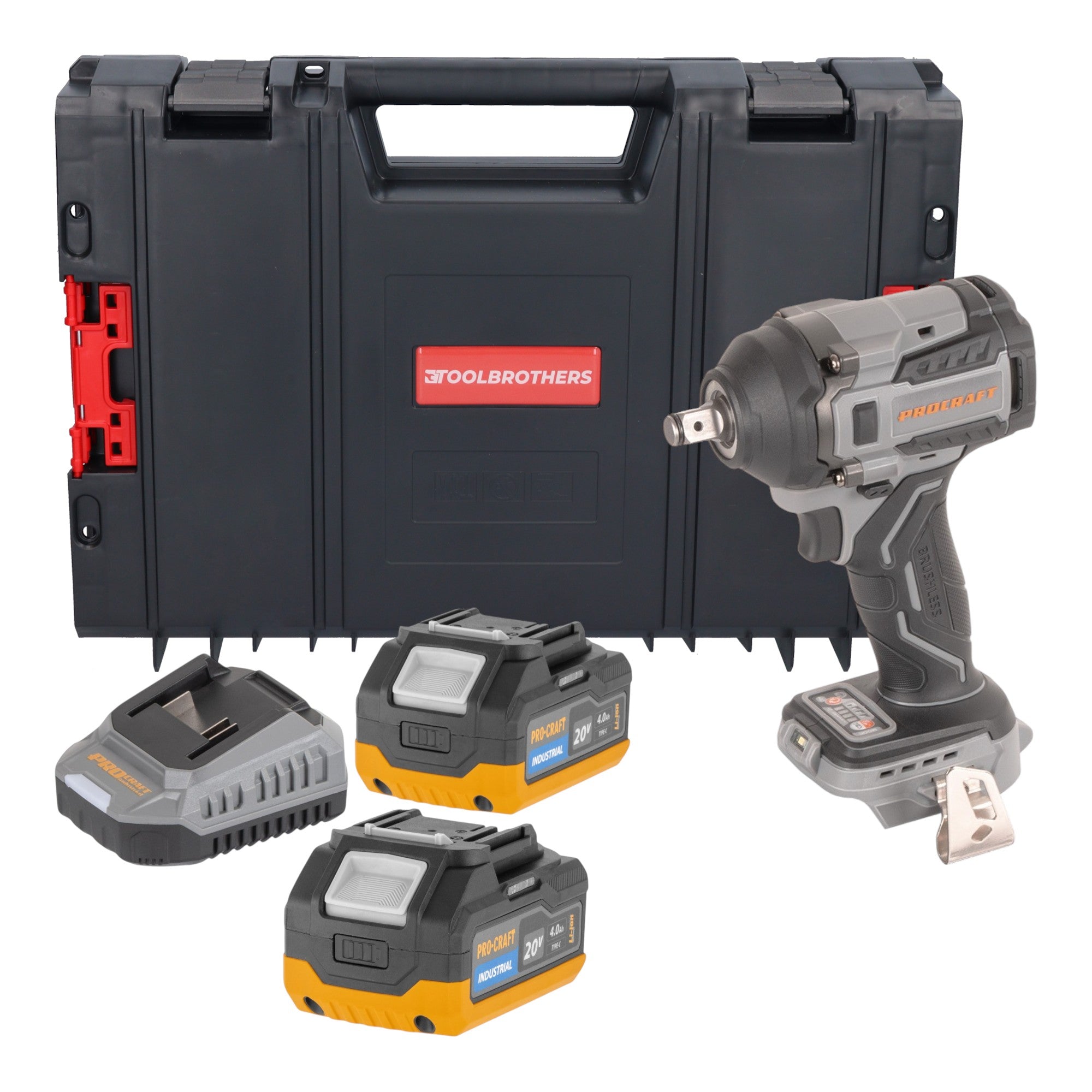 Procraft Industrial IW550Abb Akku Schlagschrauber 20 V 550 Nm 1 2 2x Akku 4 0 Ah Ladegeraet RHINO Toolcase 0 - toolbrothers