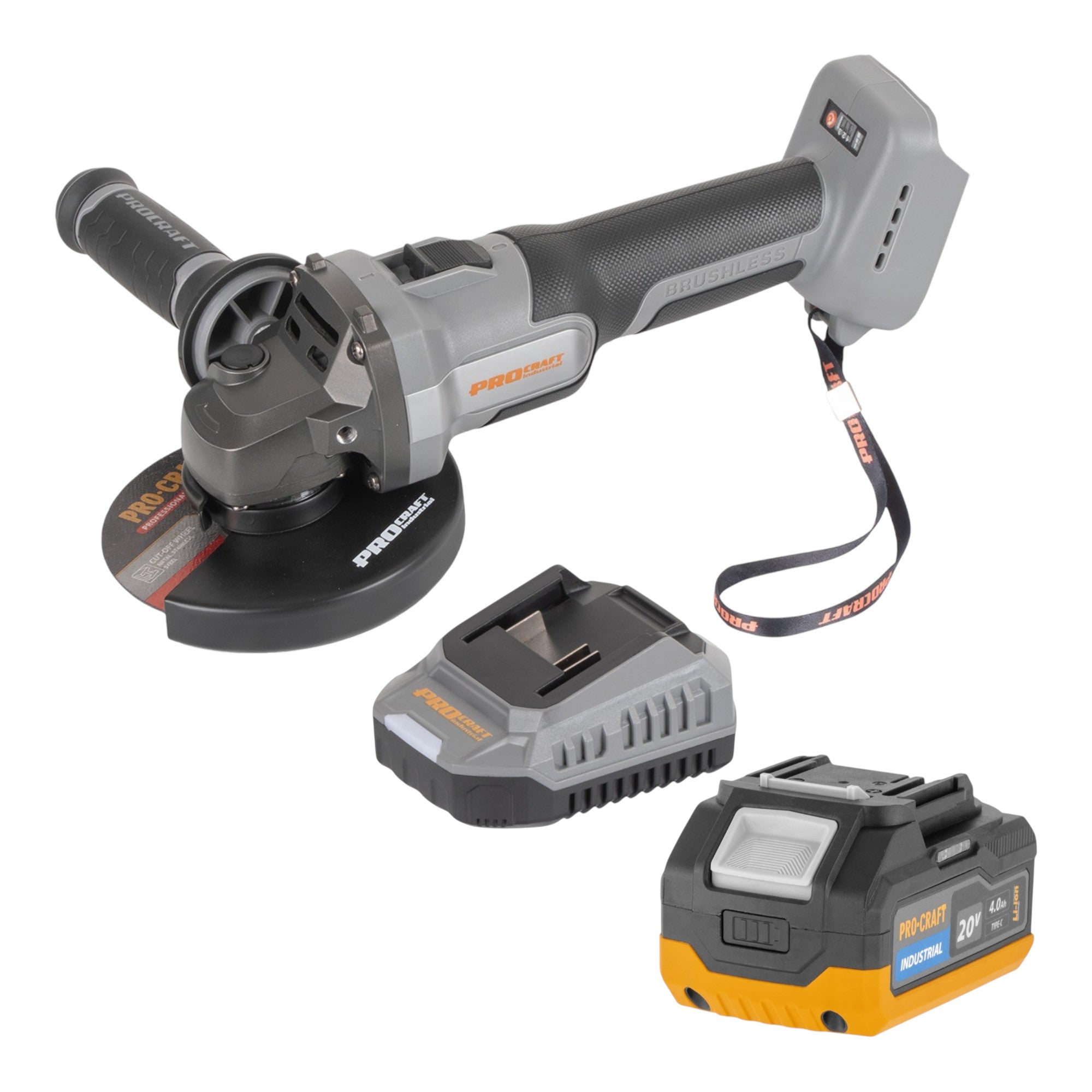 Procraft Industrial AG125Abb Akku Winkelschleifer 20 V 125 mm Brushless 1x Akku 4 0 Ah Ladegeraet 0 - toolbrothers