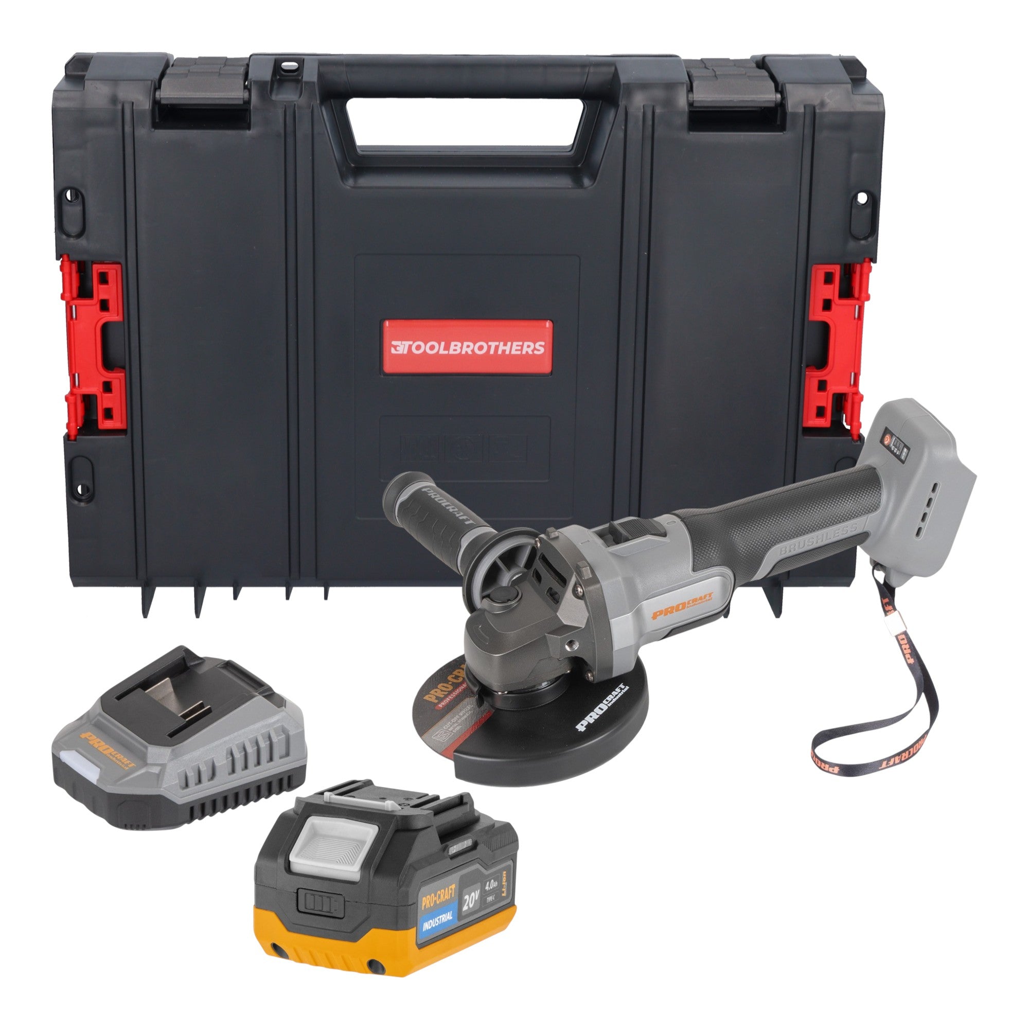 Procraft Industrial AG125Abb Akku Winkelschleifer 20 V 125 mm Brushless 1x Akku 4 0 Ah Ladegeraet RHINO Toolcase 0 - toolbrothers