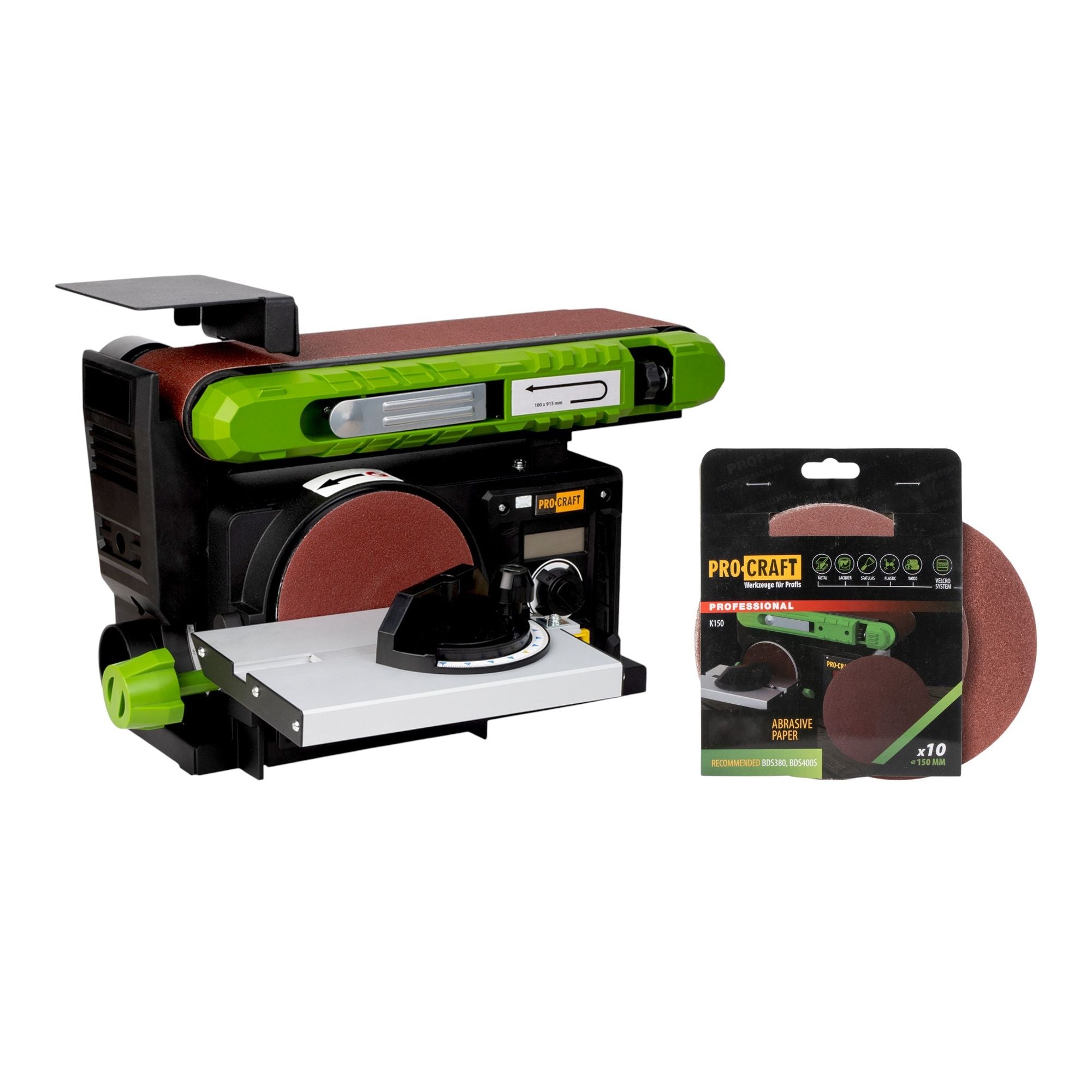 Procraft BDS400S Band und Tellerschleifmaschine 400 Watt 915 x 100 mm 10 tlg Schleifpapier Set 0 - toolbrothers
