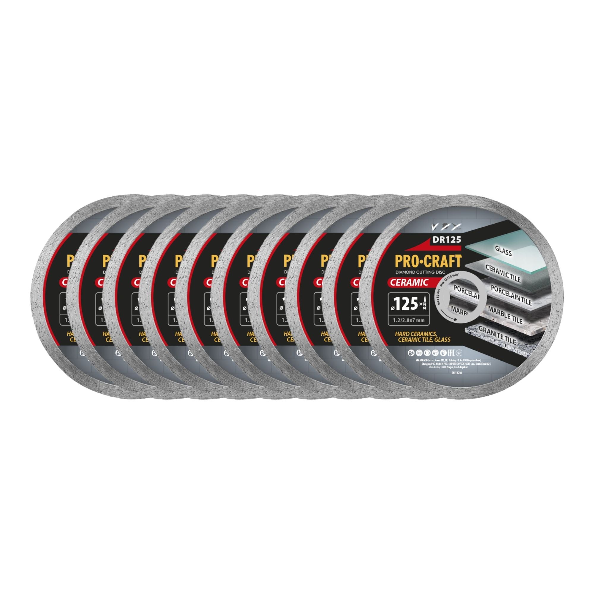 Procraft DR125 Diamanttrennscheibe Ceramic 125 x 22 23 mm 10 Stueck 0 - toolbrothers