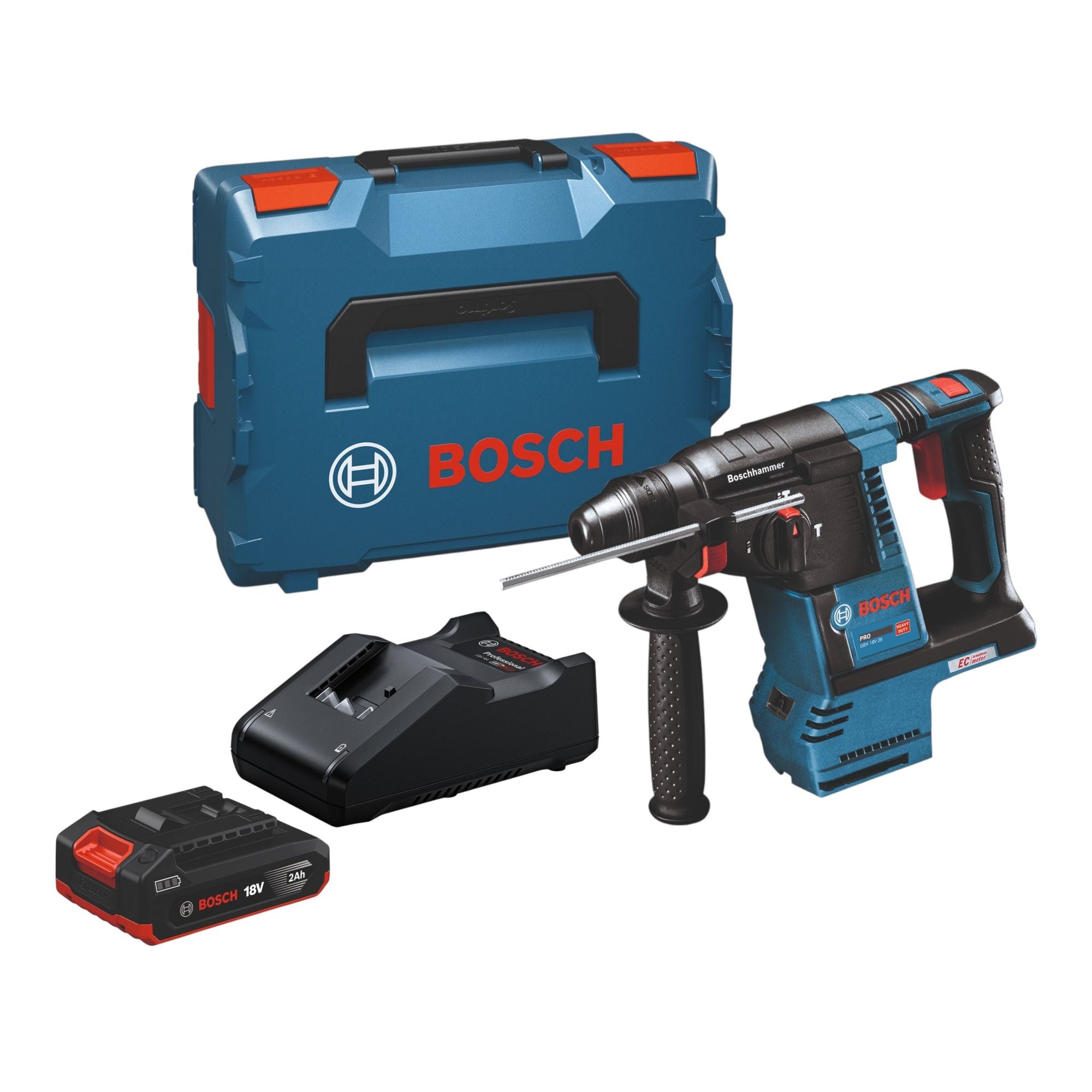 Bosch GBH 18V 26 Professional Akku Bohrhammer 18 V 2 6 J SDS plus Brushless 1x Akku 2 0 Ah Ladegeraet L Boxx 0 - toolbrothers
