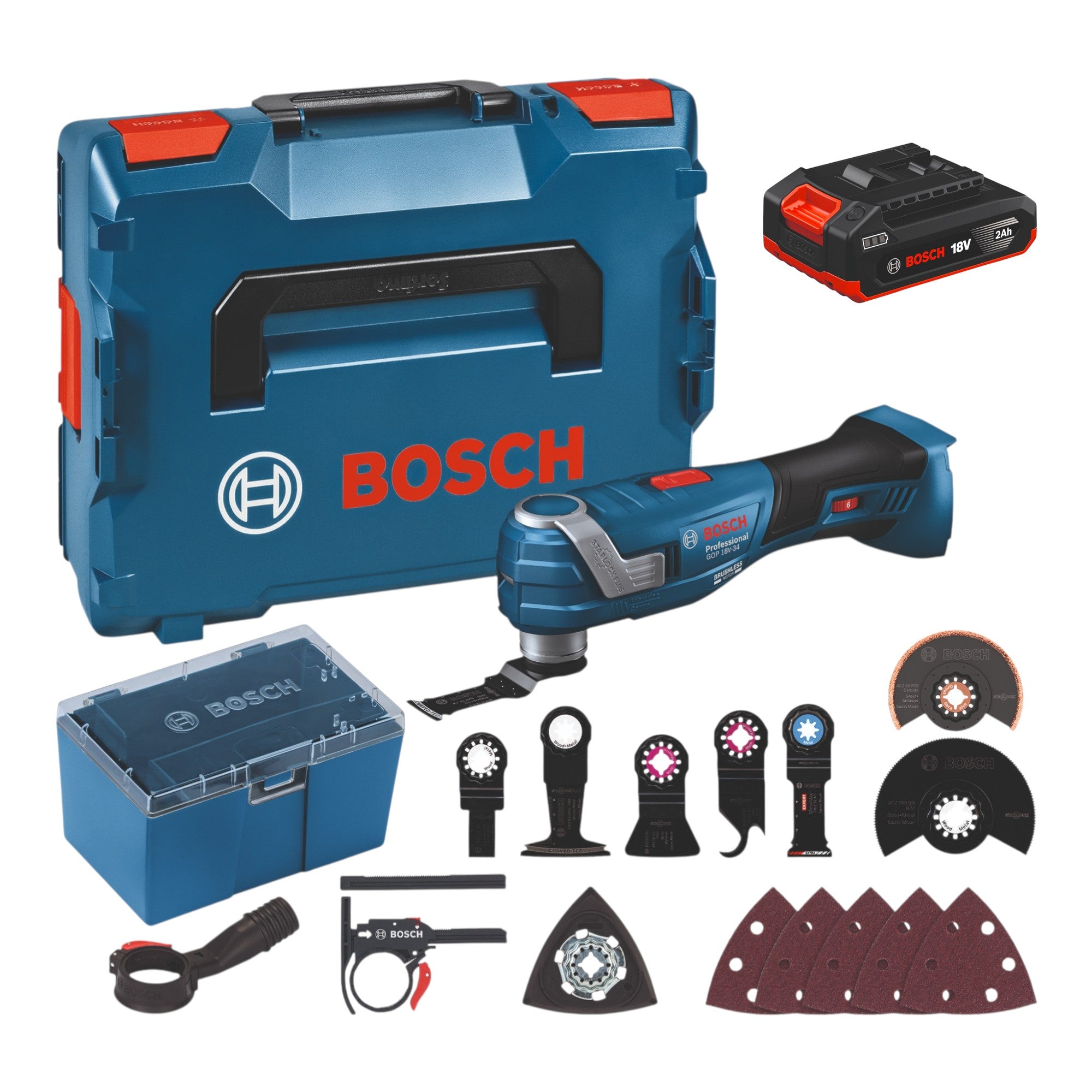 Bosch GOP 18V 34 Professional Akku Multi Cutter 18 V Starlock Plus 1x Akku 2 0 Ah 17 tlg Zubehoer L Boxx ohne Ladegeraet 0 - toolbrothers
