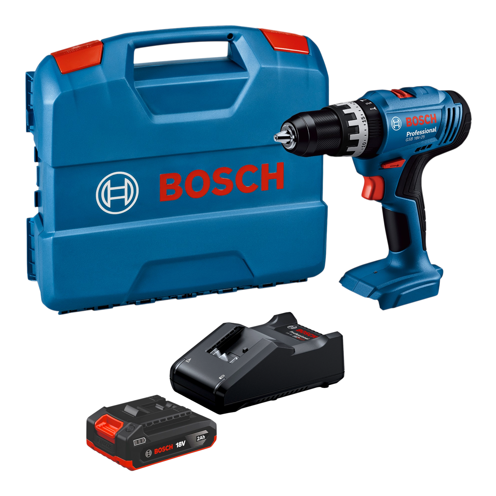 Bosch GSB 18V 25 Professional Akku Schlagbohrschrauber 18 V 56 Nm 1x Akku 2 0 Ah Ladegeraet L Case 0 - toolbrothers