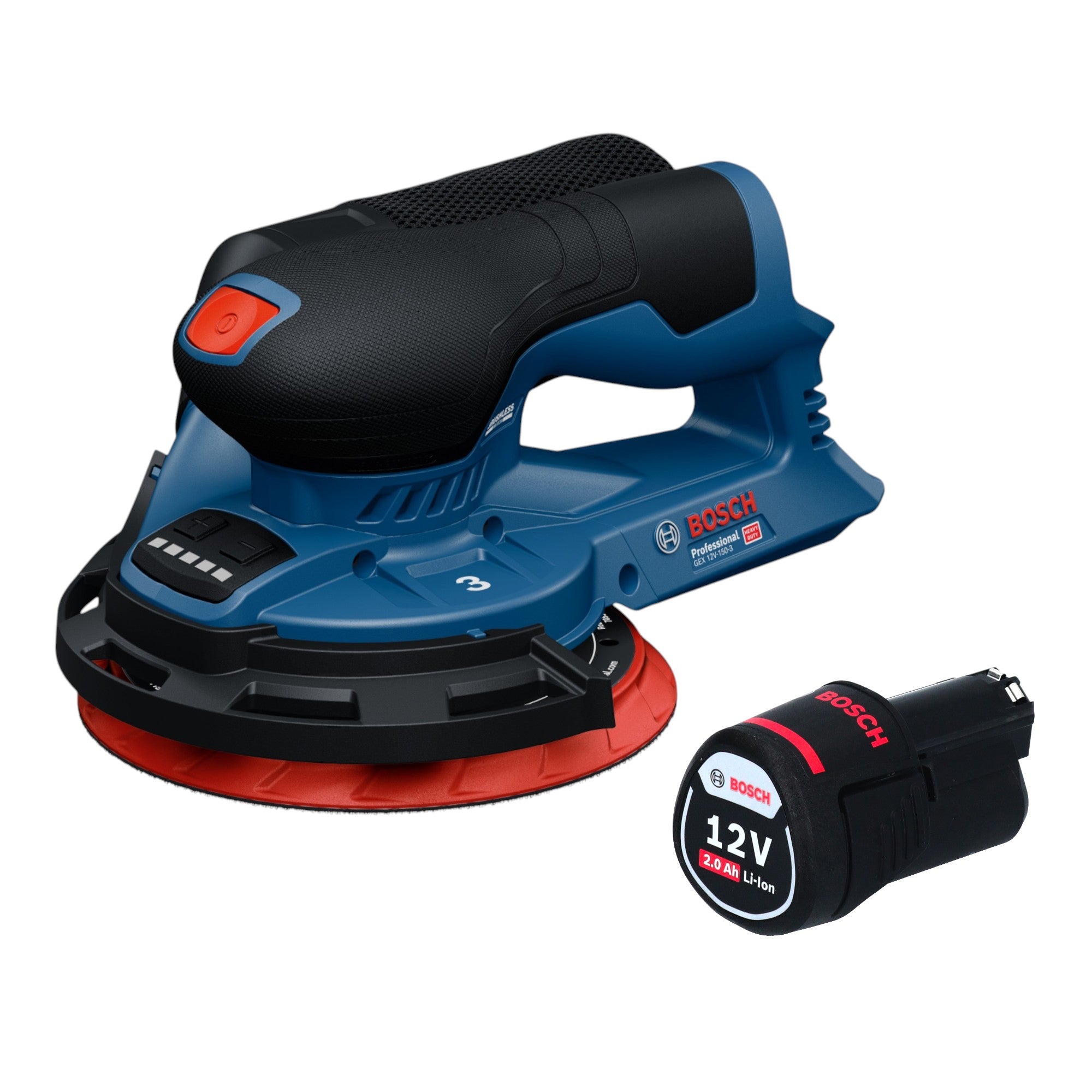 Bosch GEX 12V 150 3 Professional Akku Exzenterschleifer 12 V 150 mm Brushless 1x Akku 2 0 Ah ohne Ladegeraet 0 - toolbrothers