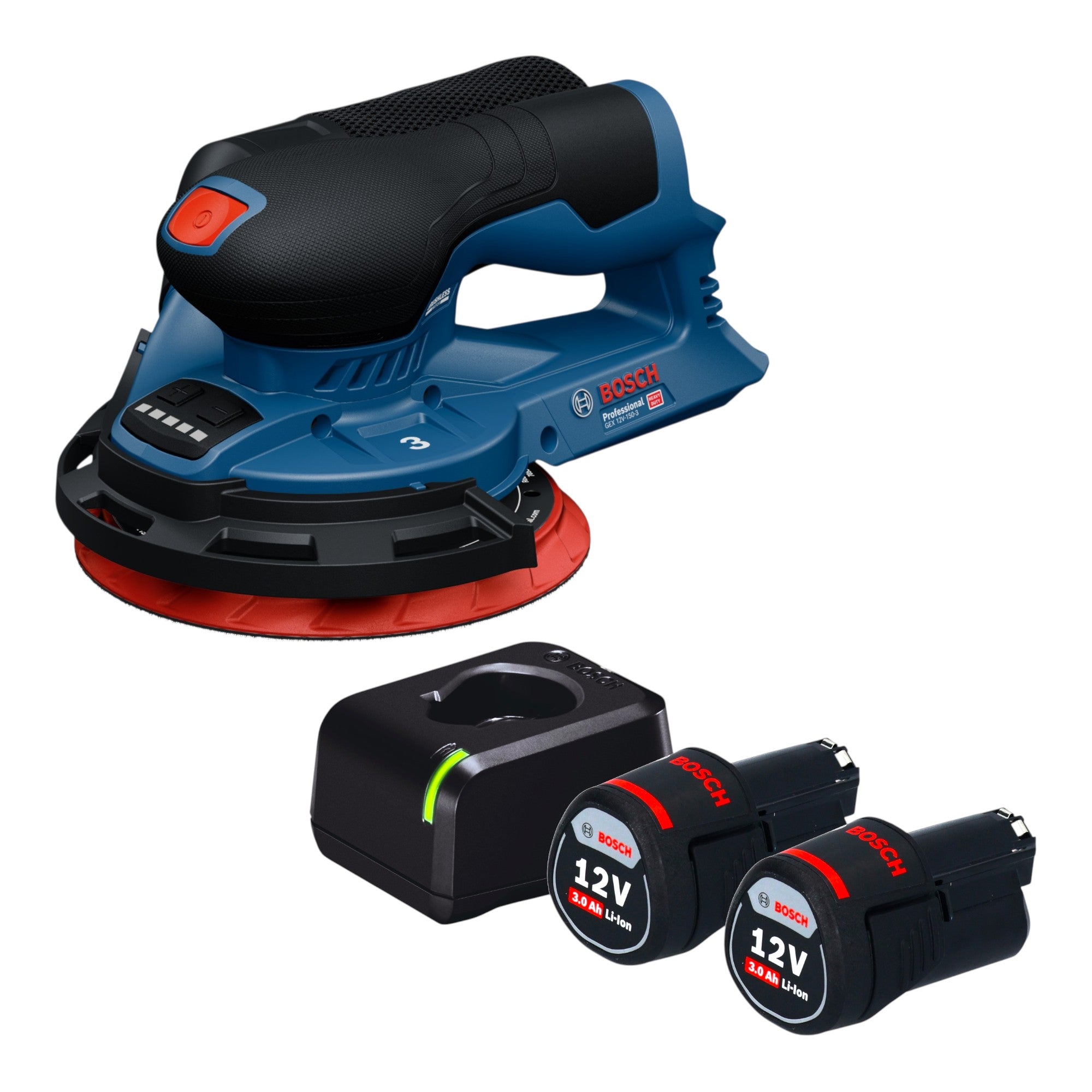 Bosch GEX 12V 150 3 Professional Akku Exzenterschleifer 12 V 150 mm Brushless 2x Akku 3 0 Ah Ladegeraet 0 - toolbrothers