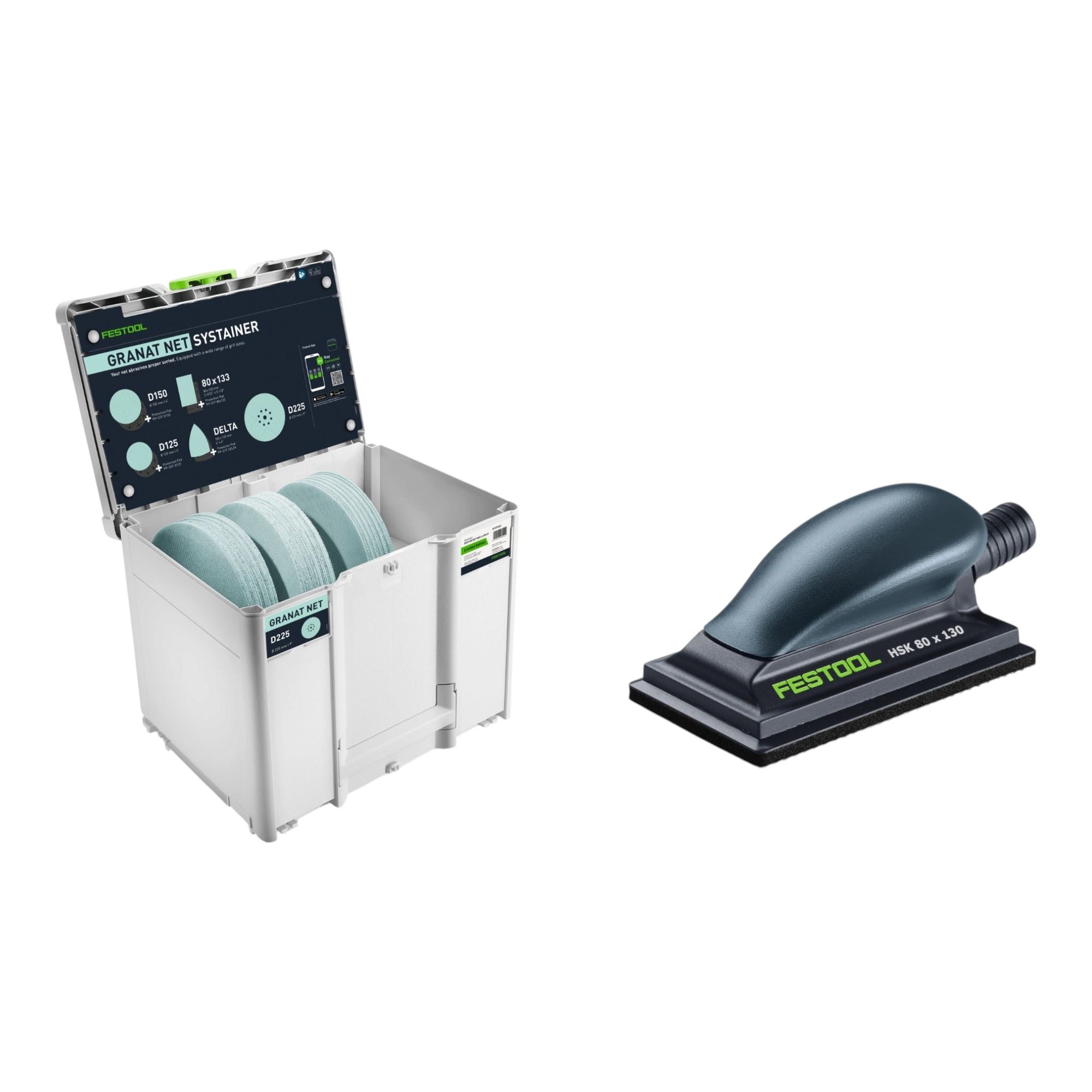 Festool D225 GR NET HSK A SYS P Granat Net Schleifmittel Set 76 tlg 579369 Schleifklotz Systainer 1 - toolbrothers