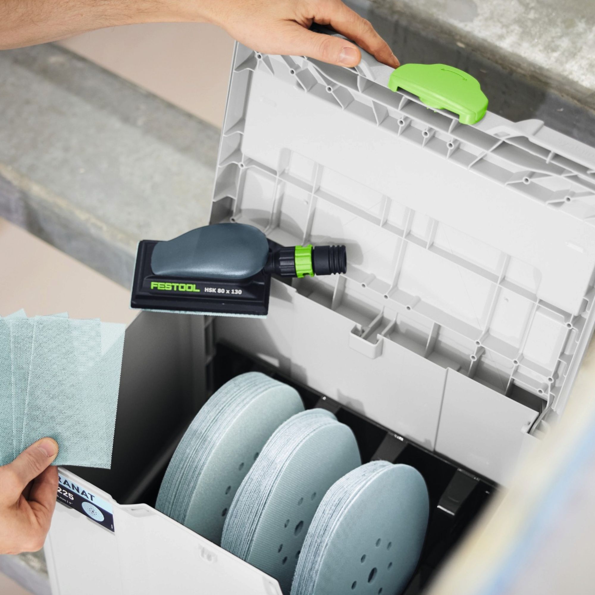 Festool D225 GR NET HSK A SYS P Granat Net Schleifmittel Set 76 tlg 579369 Schleifklotz Systainer 2 - toolbrothers