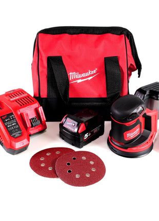 Milwaukee M18 BOS125-501B Akku Exzenterschleifer 18V 125mm + 1x Akku 5,0Ah + Ladegerät + Tasche - Toolbrothers