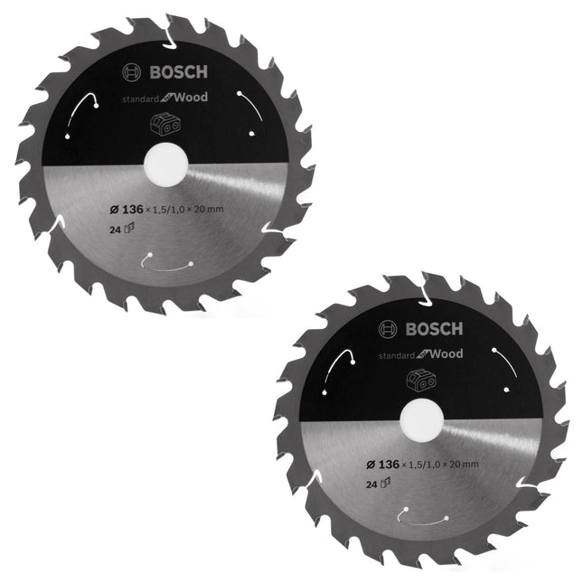 Bosch Kreissägeblatt Standard for Wood 136 x 1,5 x 20 mm 24 Zähne (2x 2608837668 ) - Toolbrothers