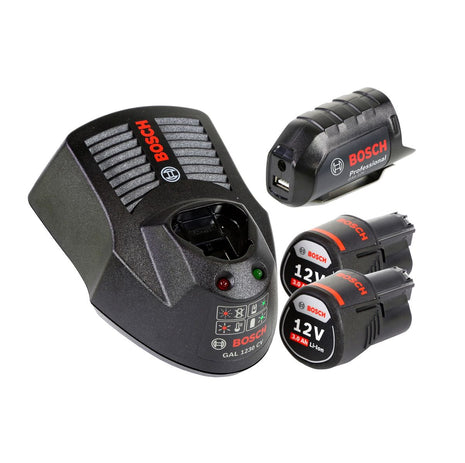 Bosch USB Power Set 12V 2x 3,0Ah Akku + Ladegerät + GAA 12V Akku USB Ladegerät Aufsatz Adapter - Toolbrothers