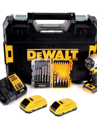 Clé à chocs sans fil DeWalt DCF 887 L2 18V 205Nm 1/4" sans balais + jeu de 19 forets + 2x batterie 3,0Ah + chargeur rapide + TSTAK