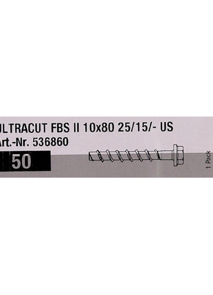 Fischer ULTRACUT FBS II Vis à béton 10x80mm 25/15/-, 50 pcs., Douille hexagonale SW15 ( 536860 )