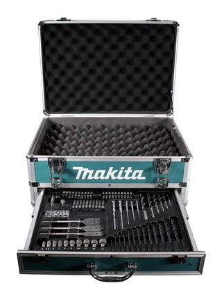 Makita X4 Alu Tiroirs à outils Coffret avec garniture universelle + 70 pcs. jeu de forets Bit