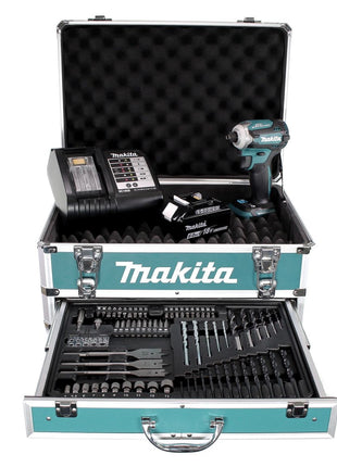 Makita DTD 171 SGX4 clé à chocs sans fil 18 V 180 Nm 1/4" sans balais + 1 batterie 6,0 Ah + chargeur + jeu de 70 forets + mallette