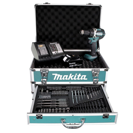 Makita DDF 484 SMX4 Clé à choc sans fil 18V 54Nm Brushless + 1x batterie 4,0Ah + chargeur + 70tlg. Jeu de forets à embouts + Coffret