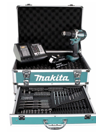 Llave de impacto inalámbrica Makita DDF 484 SGX4 18 V 54 Nm sin escobillas + 1x batería 6,0 Ah + cargador + 70 piezas. Juego de brocas + estuche