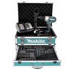 Taladro atornillador inalámbrico Makita DDF 451 SGX4 18 V 80 Nm + 1x batería 6,0 Ah + cargador + 70 piezas. Juego de brocas + estuche