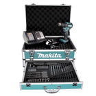 Makita DDF 483 SMX4 perceuse-visseuse sans fil 18 V 40 Nm sans balais + 1x batterie 4,0 Ah + chargeur + 70 pièces. Coffret forets + coffret