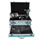 Taladro atornillador inalámbrico Makita DDF 483 SMX4 18 V 40 Nm sin escobillas + 1x batería 4,0 Ah + cargador + 70 piezas. Juego de brocas + estuche