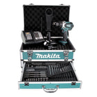 Taladro percutor inalámbrico Makita DHP 458 SFX4 18 V 91Nm + 1x batería 3,0Ah + cargador + 70 piezas. Juego de brocas + estuche