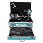 Perceuse à percussion sans fil Makita DHP 481 SMX4 18 V 115 Nm + 1x batterie 4,0 Ah + chargeur + 70 pièces. Coffret forets + coffret