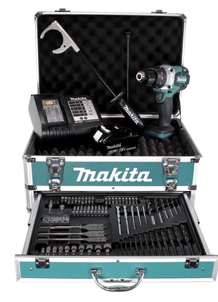 Makita DHP 481 SGX4 Akku Schlagbohrschrauber 18V 115Nm + 1x Akku 6,0Ah + Ladegerät + 70tlg. Bit Bohrer Set + Koffer