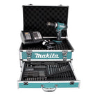 Perceuse à percussion sans fil Makita DHP 453 SFX4 18 V 42Nm + 1x batterie 3,0Ah + chargeur + 70 pièces. Coffret forets + coffret