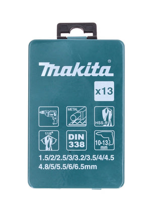 Makita D-54075 Broca metal HSS-R juego 13 piezas Broca DIN 338 118°.