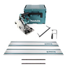 Makita DSP 600 ZJ Scie plongeante sans fil 36V (2x 18V) Brushless + 2x rail de guidage + serre-joints + connecteur de rail de guidage + guide parallèle ( 165447-6 ) + Makpac - sans batterie, sans chargeur