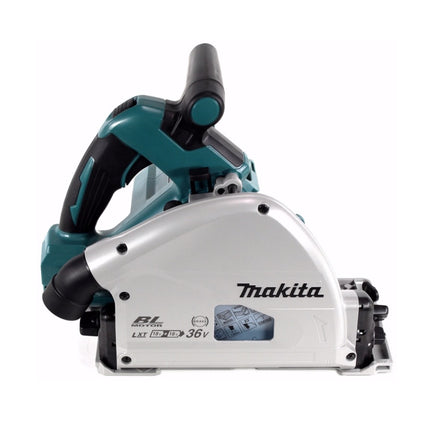 Makita DSP 600 ZJ Scie plongeante sans fil 36V (2x 18V) Brushless + 2x rail de guidage + serre-joints + connecteur de rail de guidage + guide parallèle ( 165447-6 ) + Makpac - sans batterie, sans chargeur