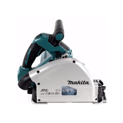 Makita DSP 600 STJ Scie plongeante sans fil 36V (2x 18V) Brushless + 2x guide-chaîne + guide parallèle + serre-joints + connecteur de guide-chaîne + 2x batterie 5,0Ah + chargeur + Makpac