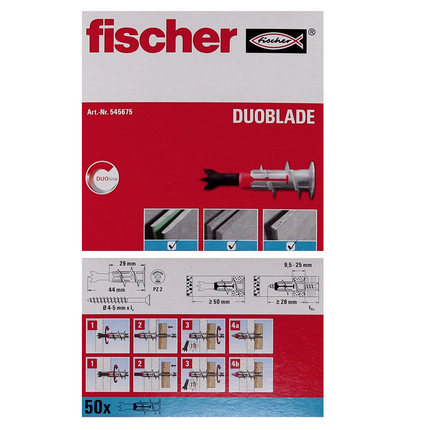 Fischer DuoBlade Chevilles autoforeuses pour plaques de carton plâtre 44mm, 50 pcs. ( 545675 )