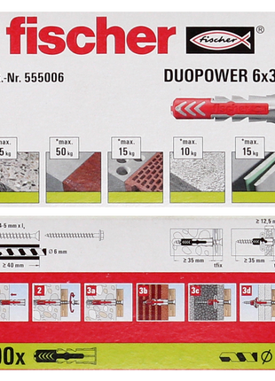 Taco de expansión Fischer DUOPOWER 6x30mm 100 piezas (555006)