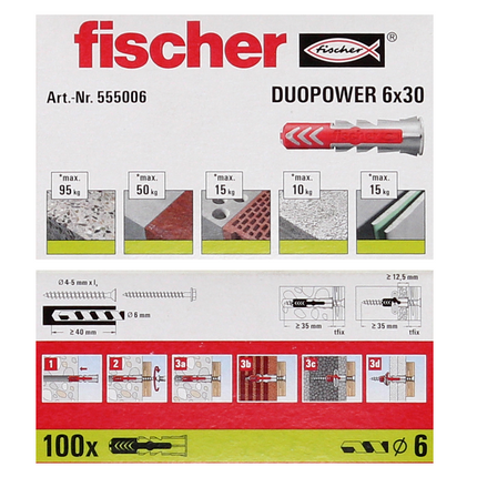 Fischer Chevilles à expansion DUOPOWER 6x30mm, 100 pcs. ( 555006 )