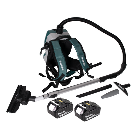 Aspirador de mochila a batería Makita DVC 261 MX15 36V (2x 18V) 2L sin escobillas + 2x batería 4.0Ah - sin cargador