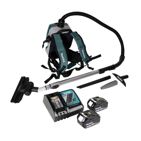 Makita DVC 261 RMX15 Aspirateur à dos sans fil 36V (2x 18V) 2L Brushless + 2x batterie 4,0Ah + chargeur