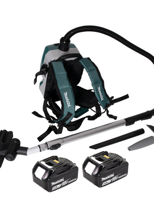 Aspirador de mochila a batería Makita DVC 261 TX15 36V (2x 18V) 2L sin escobillas + 2x batería 5.0Ah - sin cargador