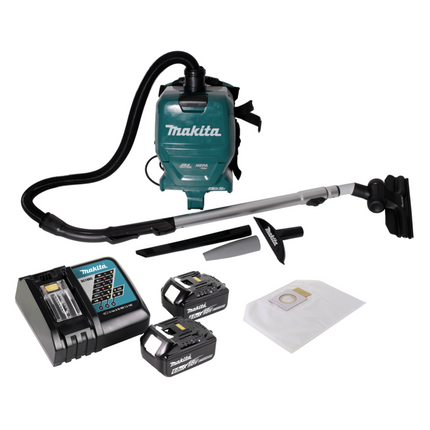 Makita DVC 261 RGX15 Aspirateur dorsal 36V (2x 18V) 2L brushless + 2x Batteries 6.0Ah + Chargeur + 10x Sac filtre