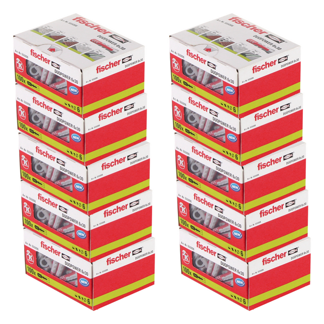 Cheville à expansion Fischer DUOPOWER 6x30mm 1000 pièces (10x 555006)