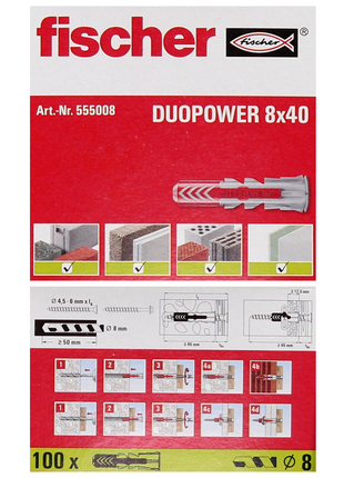 Taco de expansión Fischer DUOPOWER 8x40mm 1000 piezas (10x 555008)