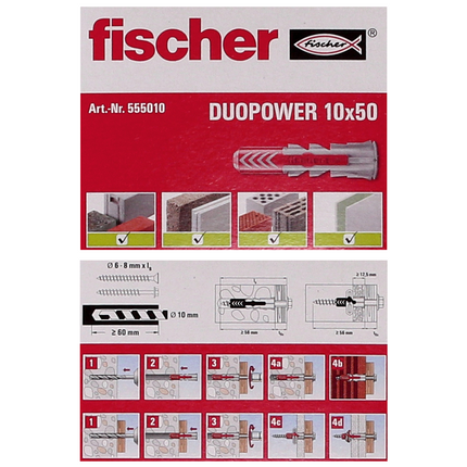 Cheville à expansion Fischer DUOPOWER 10x50mm 100 pièces (2x 555010)
