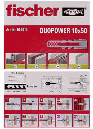 Cheville à expansion Fischer DUOPOWER 10x50mm 250 pièces (5x 555010)