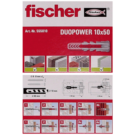 Cheville à expansion Fischer DUOPOWER 10x50mm 250 pièces (5x 555010)