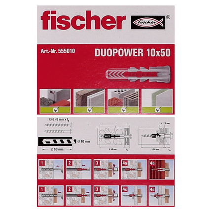 Cheville à expansion Fischer DUOPOWER 10x50mm 500 pièces (10x 555010)