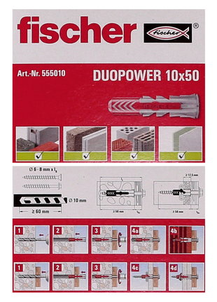 Taco de expansión Fischer DUOPOWER 10x50mm 1000 piezas (20x 555010)