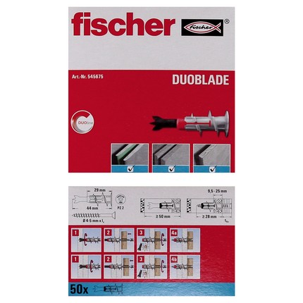 Fischer DUOBLADE Cheville autoforeuse pour plaques de carton plâtre 44mm 500 pcs. (10x 545675)